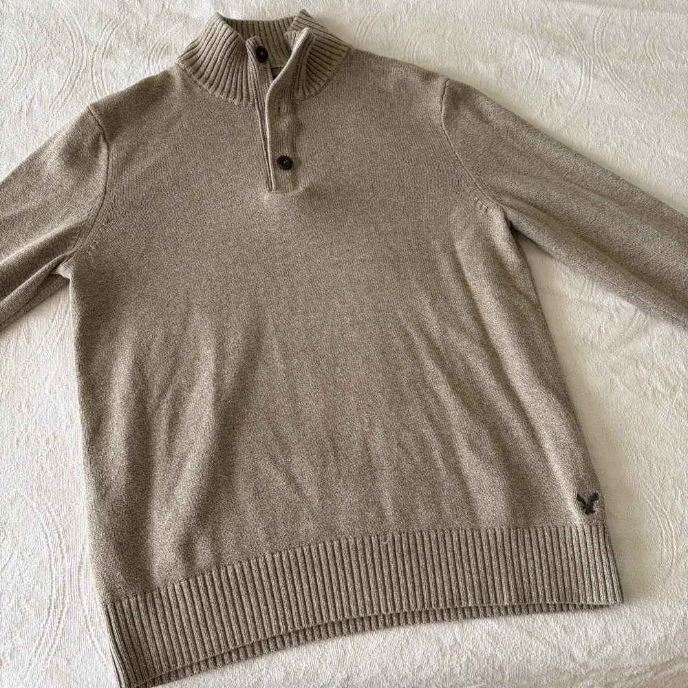 Men's Beige Sweater with Button Collar